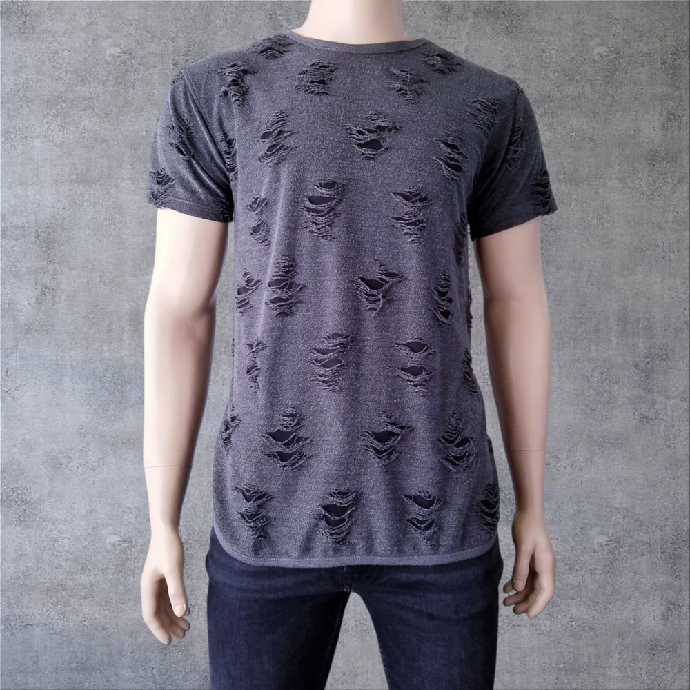 Bleecker & Mercer Gray Black Distressed T-Shirt Size Medium